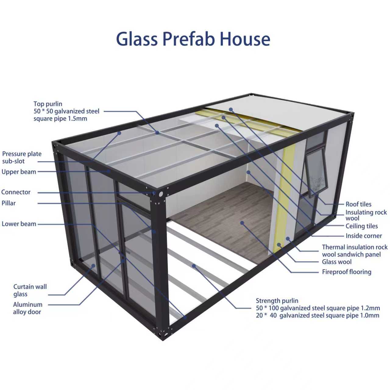 Modern Glass Curtain Wall Container House Prefabricated Modular Portable Living Villa for Resort Hotel Office Use