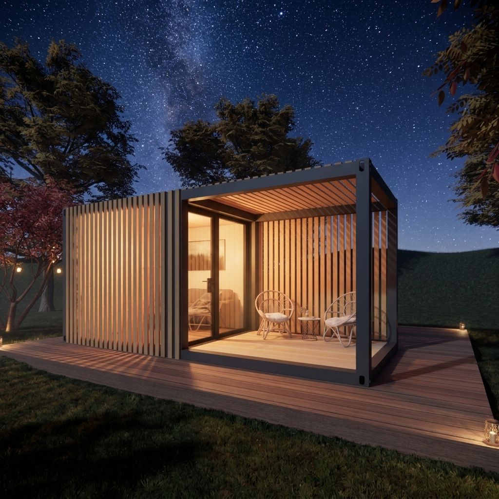 Luxury Eco-Friendly Modular Rectangle Garden Studio Modern Wood-Slatted Prefab House Portable Tiny Home Backyard Office Resort