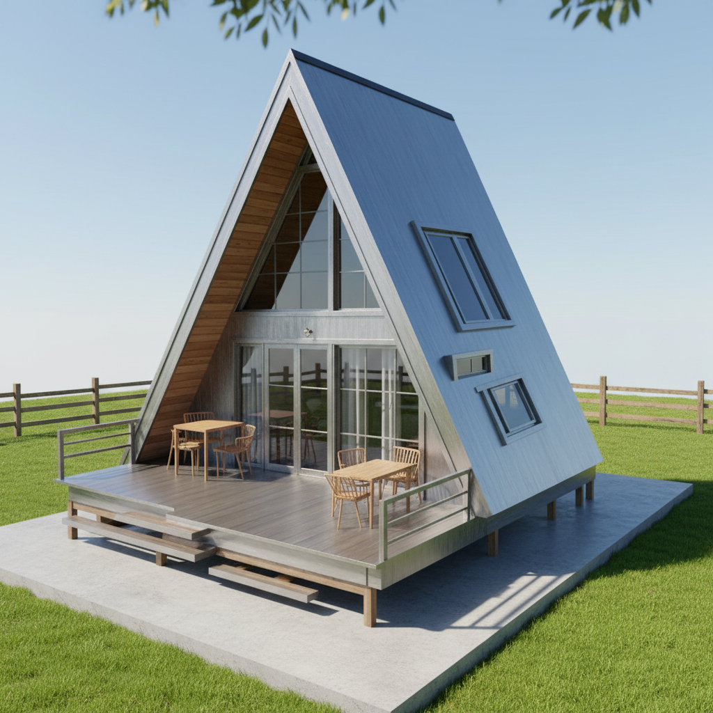 Prefabricated A-Frame Cabin Kit Modern Modular Triangle House Steel Structure Vacation Home Sustainable Modular Tiny House