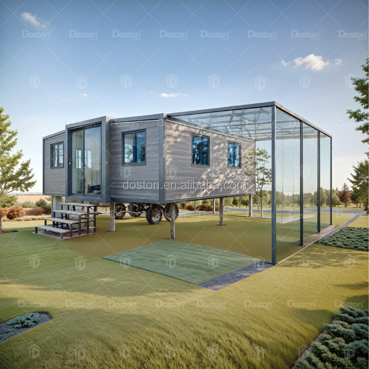 Buy Prefab Luxury Tiny House on Wheels With Trailer Mobile Home 2 Bedroom Off Grid Solar Powered Easy Assembly for Sale