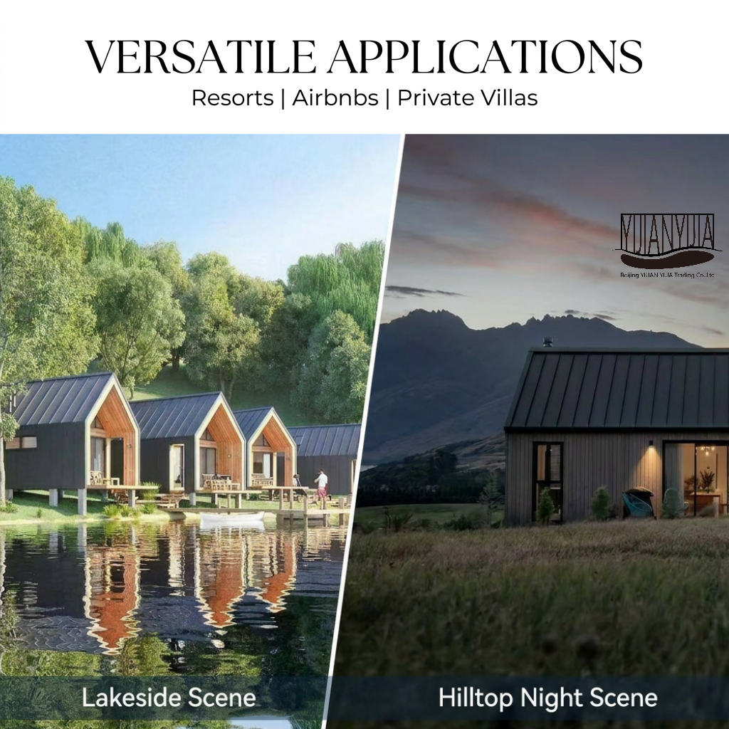 Forest Modular Suite 48m2 Luxury Pitch Roof Prefab House for Mountain Lodge and Eco Resort