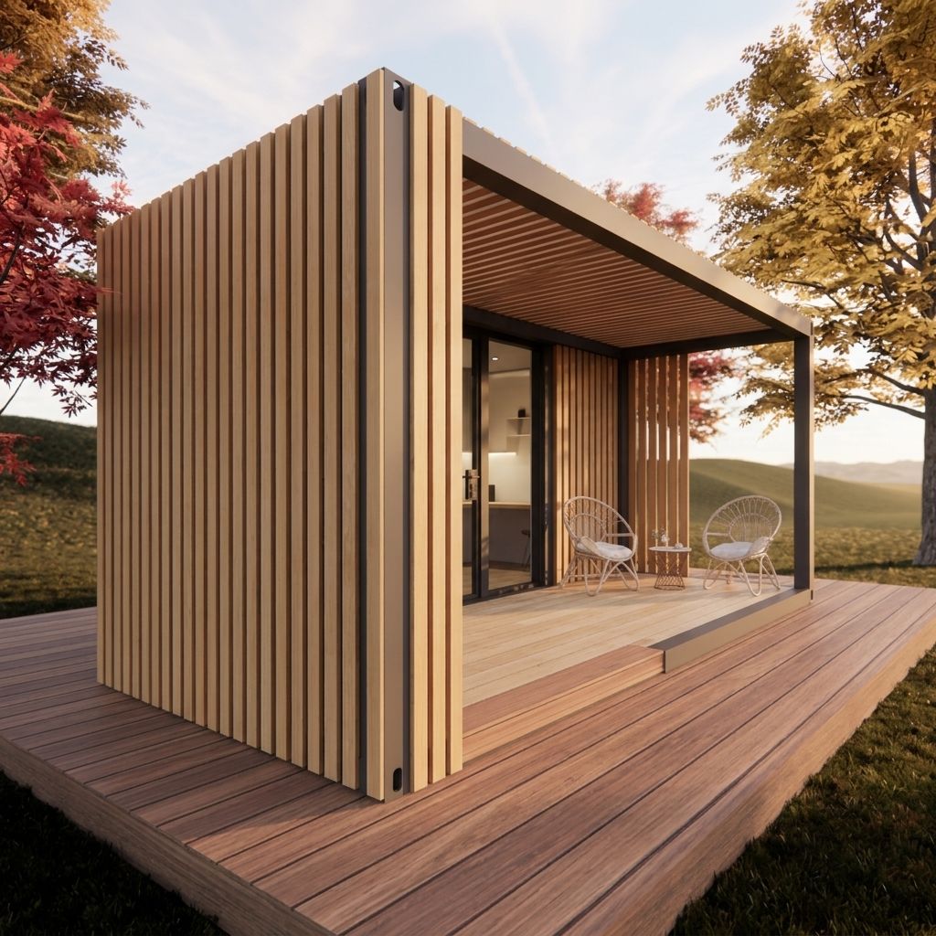 Luxury Eco-Friendly Modular Rectangle Garden Studio Modern Wood-Slatted Prefab House Portable Tiny Home Backyard Office Resort