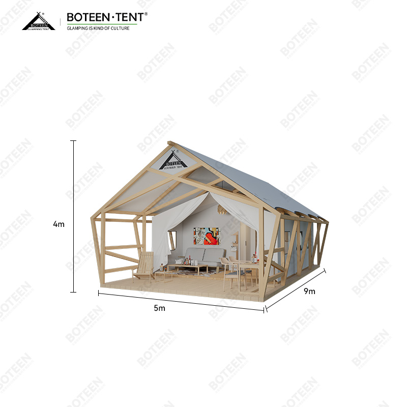 BOTEEN A-Frame Safari Villa 5x9x4m Architectural Fabric Lodge 45㎡ Heavy Duty Glamping House For Eco Resort Project