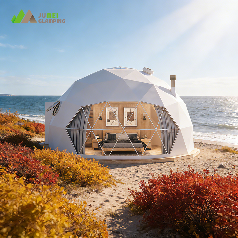JUMEI Outdoor Camping Prefab Waterproof Glamping Geodesic Dome House Luxury Tent For Resort