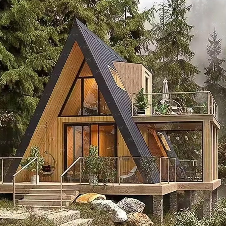 Customized Luxury A-Frame Modular Prefabricated House With Terraces Low-Rise Triangular Villas Balcony For Hotel Prefab Houses