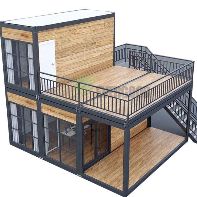 Fast Assembled Luxury 2 Story Apartment Modular Flat Pack Container House With Kitchen Living Area And A Roof Terrace