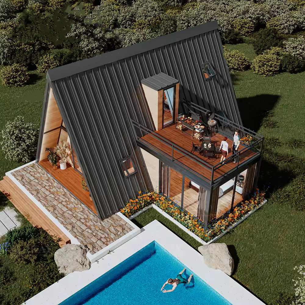 Customized Luxury A-Frame Modular Prefabricated House With Terraces Low-Rise Triangular Villas Balcony For Hotel Prefab Houses