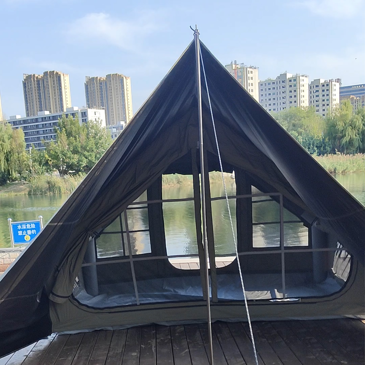 6.3 Square Meter Waterproof TC Cotton And Oxford Inflatable Camping Canopy Tent 3-4 Person Luxury Glamping Tent