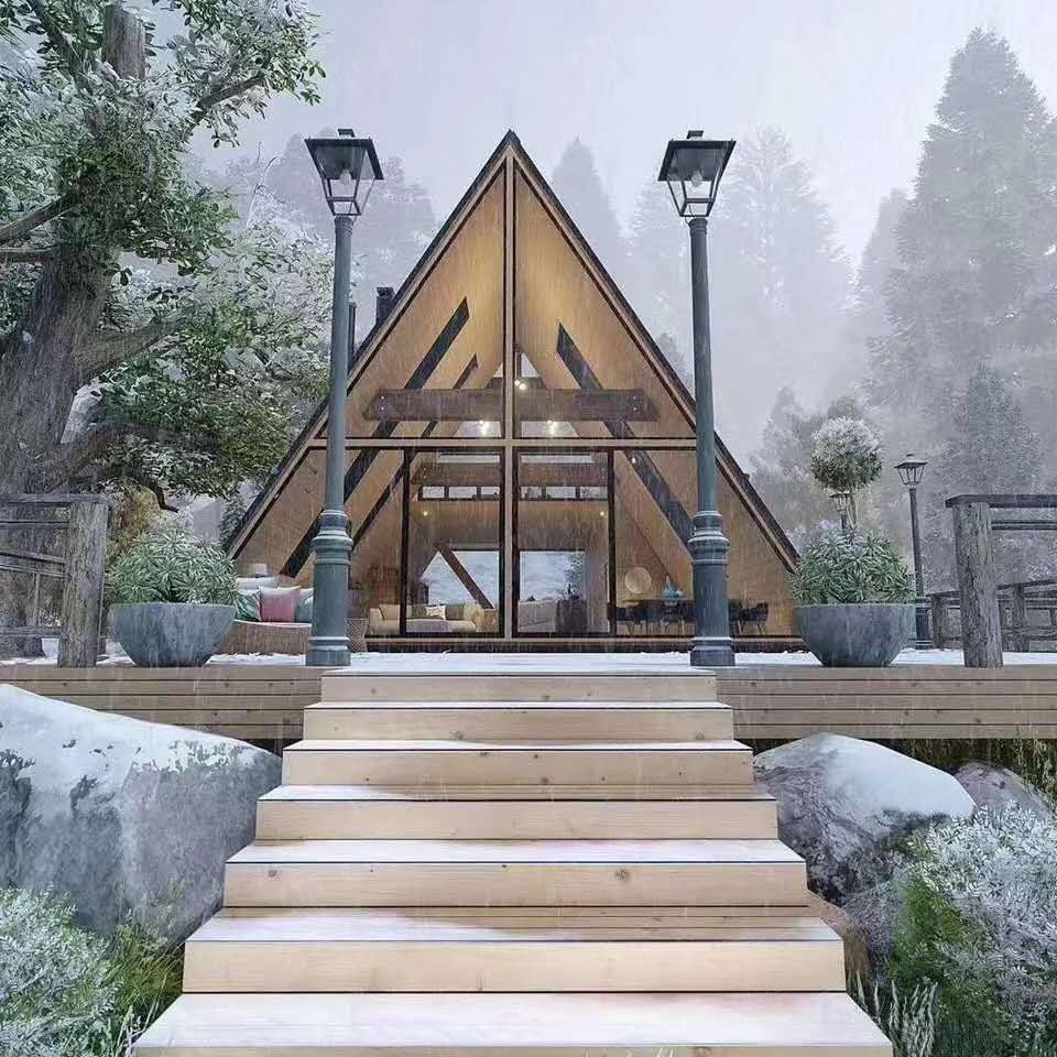 A-Frame Triangular Luxury Villas Double Pyramid Prefabricated House Double A-shaped Hotels Waterproof For Hotels Prefab Houses