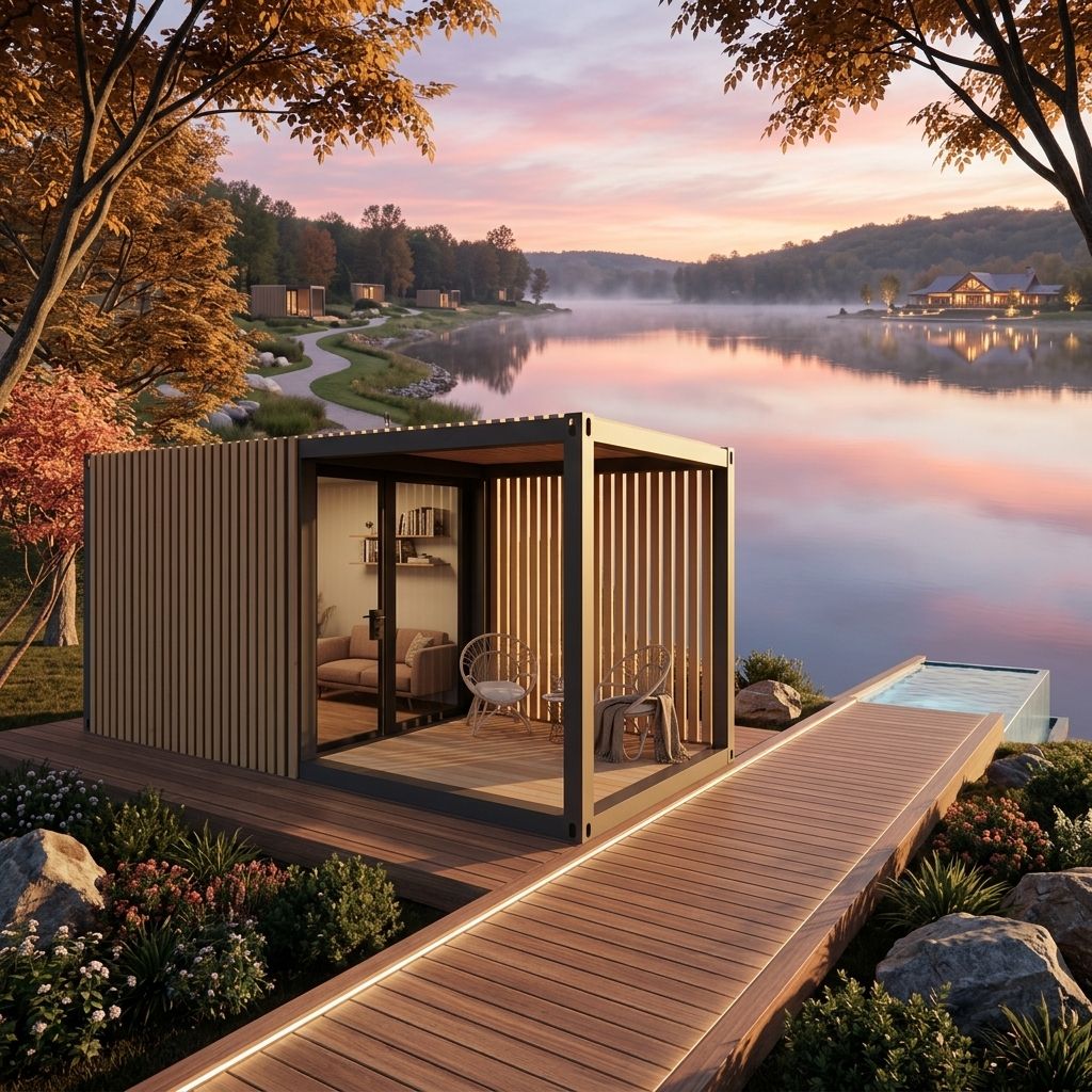 Luxury Eco-Friendly Modular Rectangle Garden Studio Modern Wood-Slatted Prefab House Portable Tiny Home Backyard Office Resort