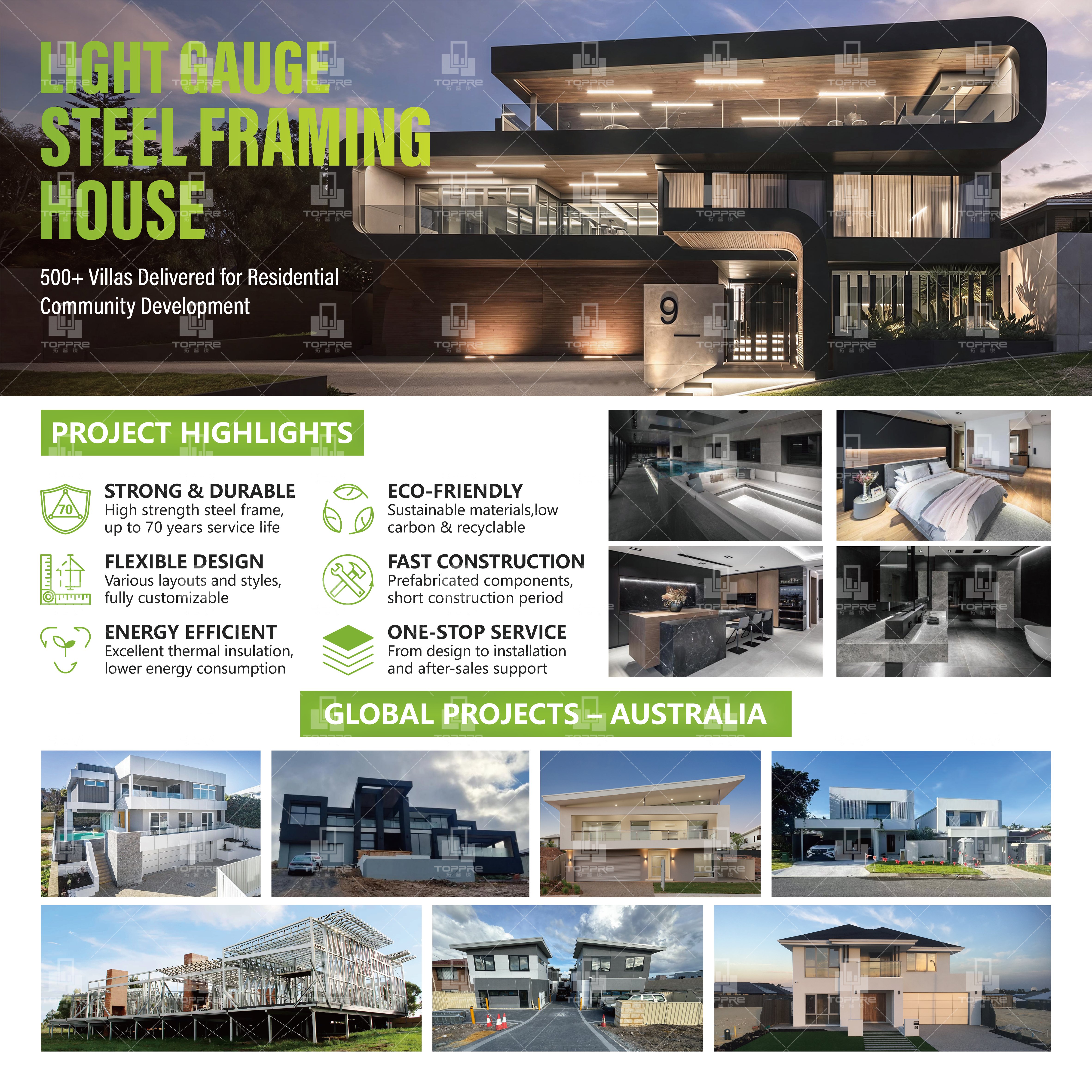 TOPPRE 3D Design Villa Home Prefab Light Steel Framing Modular Prefab Luxury Container House Prefabricated House Villas for Sale