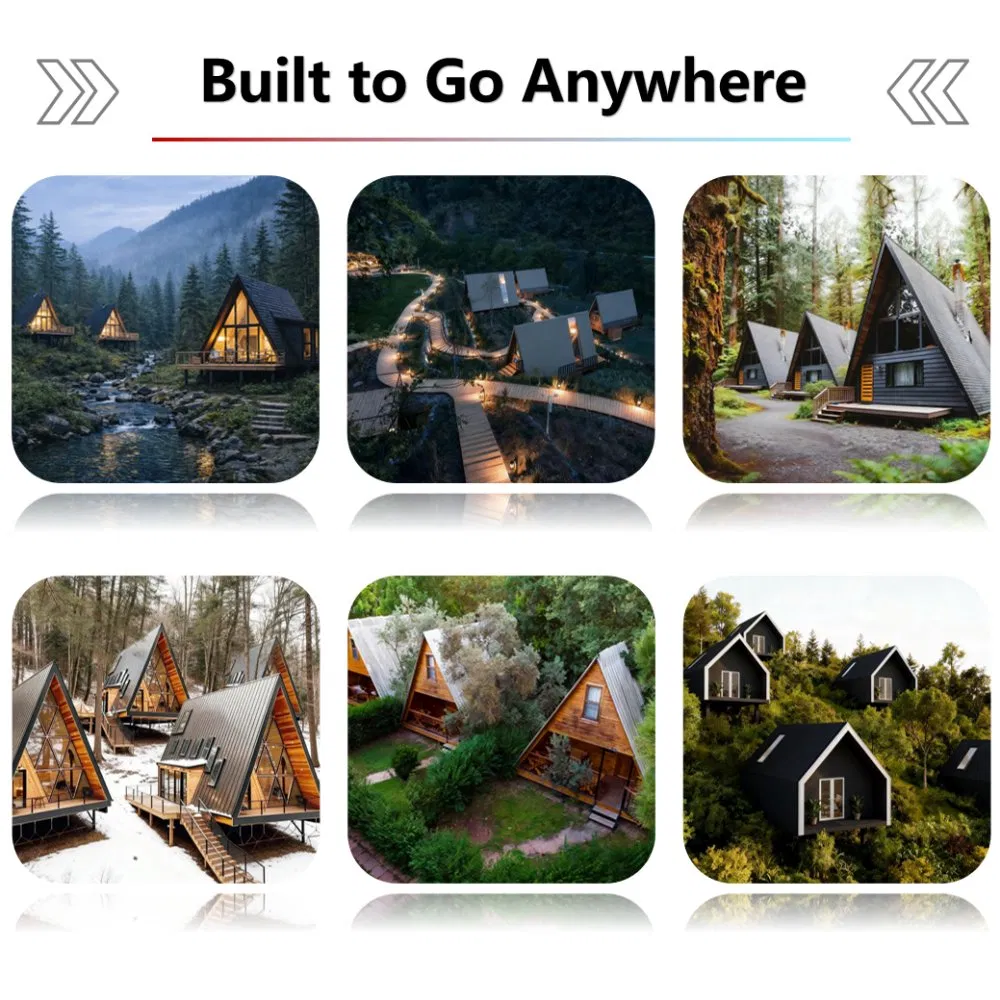 Customized Wooden Style a Frame Cabin Kits Prefabricated Steel Structure Triangle House for Temporary &amp; Permanent Project Use