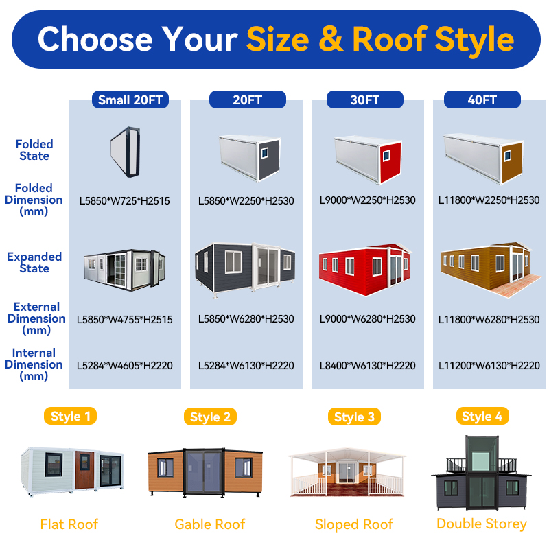 Granny Flat 20Ft 40 Ft Expandable Container Folding House Prefab Villa Shipping Prefabricated Mobile Home 2 3 Bedroom