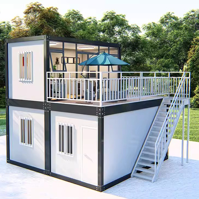 Fast Assembled Luxury 2 Story Apartment Modular Flat Pack Container House With Kitchen Living Area And A Roof Terrace