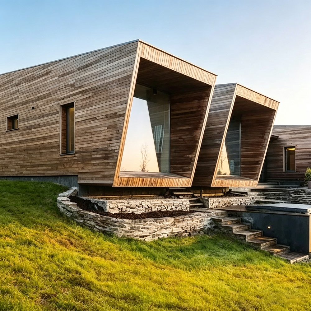 High Performance Insulation Luxury SIPs Prefab Tiny Cabin For Airbnb Resort Glamping Remote Living Commercial Holiday Park