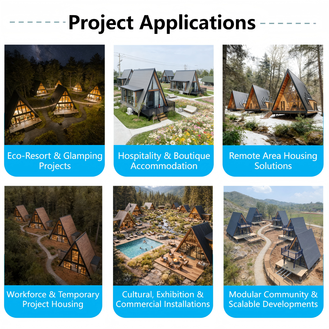 Ready Made Modular Homes Prefab Smart House Triangular Wood-like Chalet House for Hotel &amp; Resort Project &amp; Commercial Use