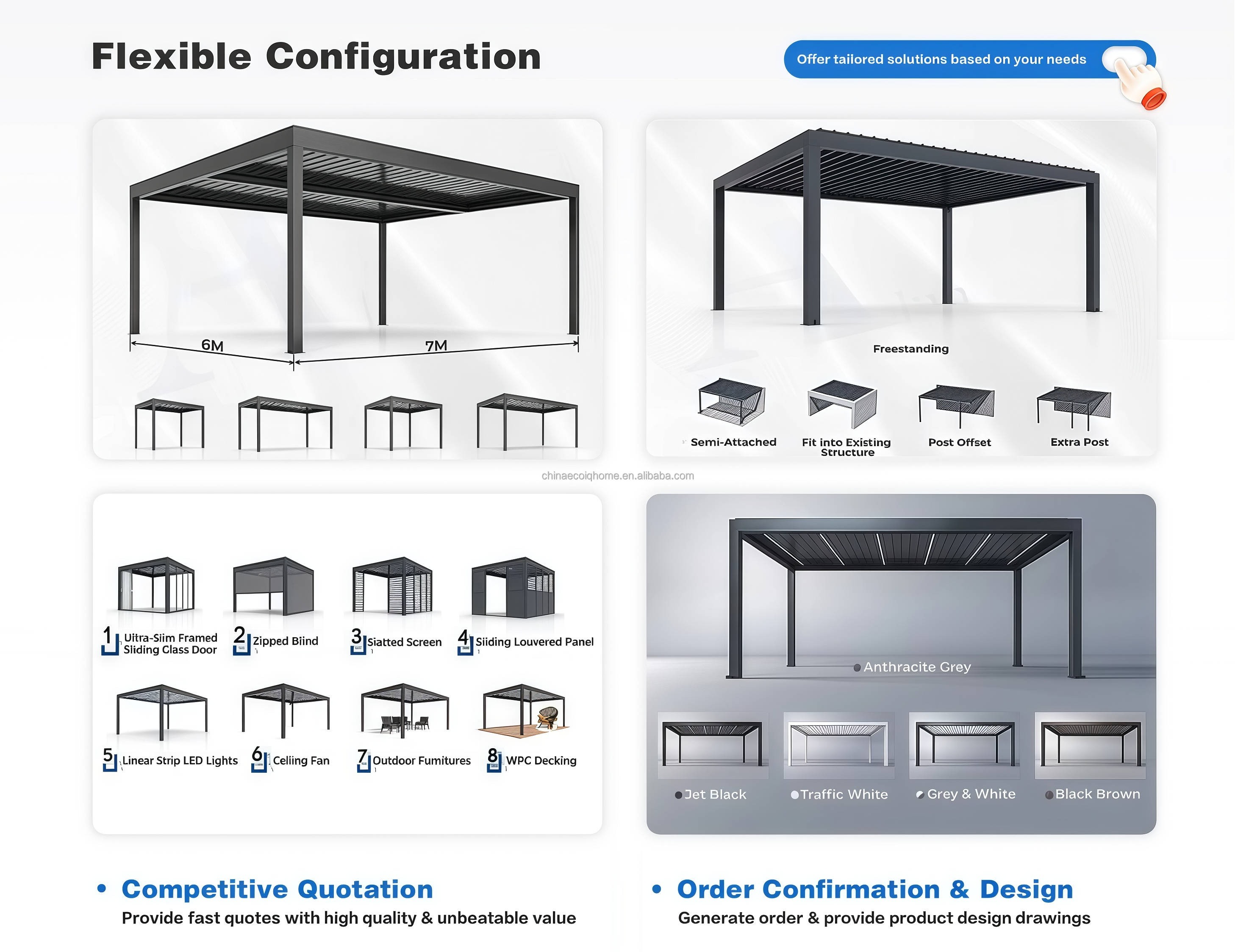 Prefabricated Modular Garden Office Pod with Glass Walls, Insulated Aluminum Pergola Room for Backyard Studio and Gym