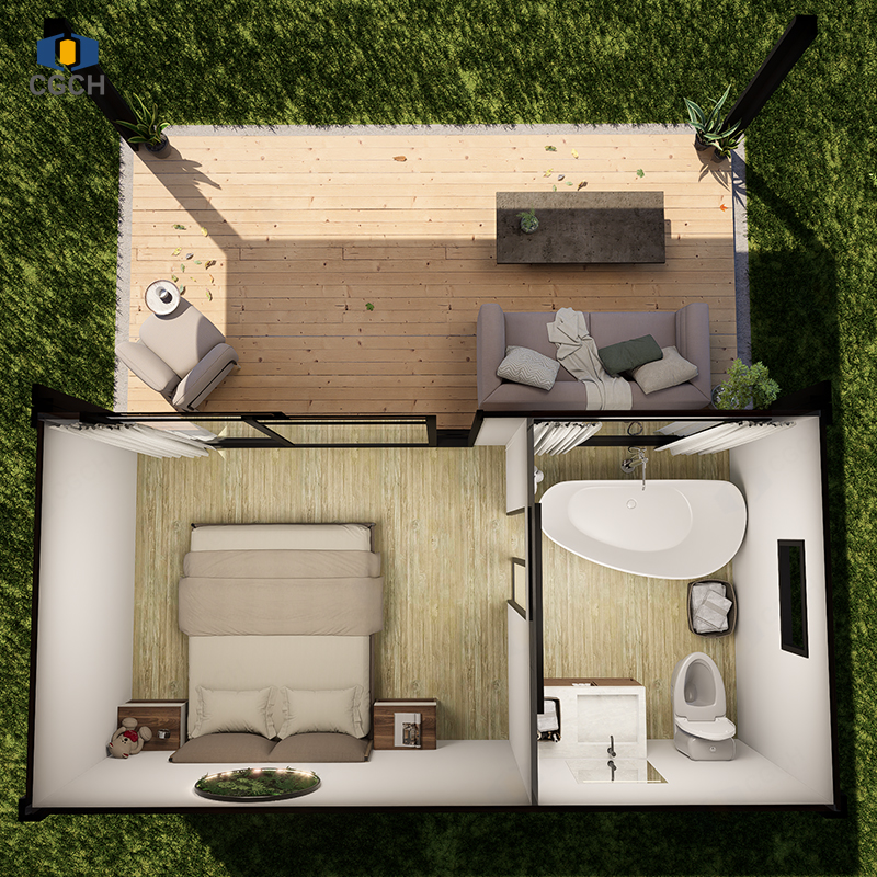 CGCH Black Frame Wood-grain Wall Panel Modular House Container Prefab Container House With Terrace
