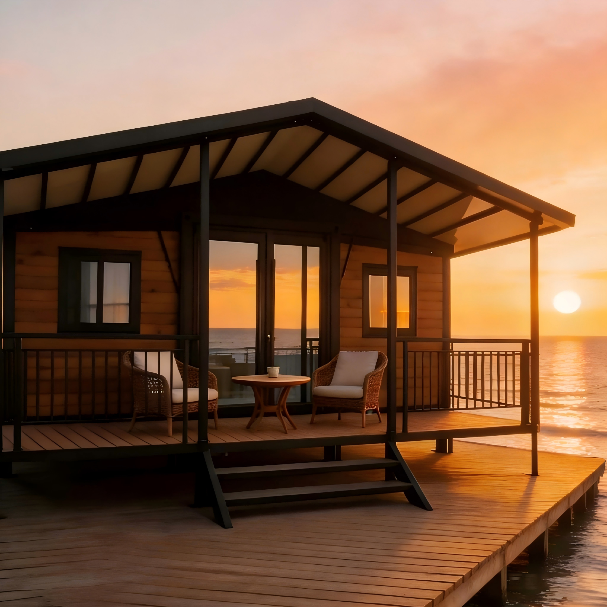 Customizable Expandable Prefabricated Steel Container Home with Front Porch for Coastal Living Modern Design Living Room Bedroom