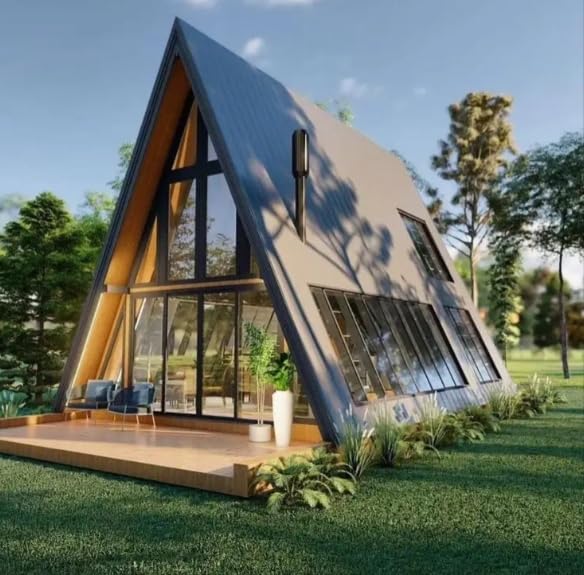 Prefab Luxury A-Frame Triangular Villas Fast Install Modular Prefabricated Container House With Terraces for Hotels