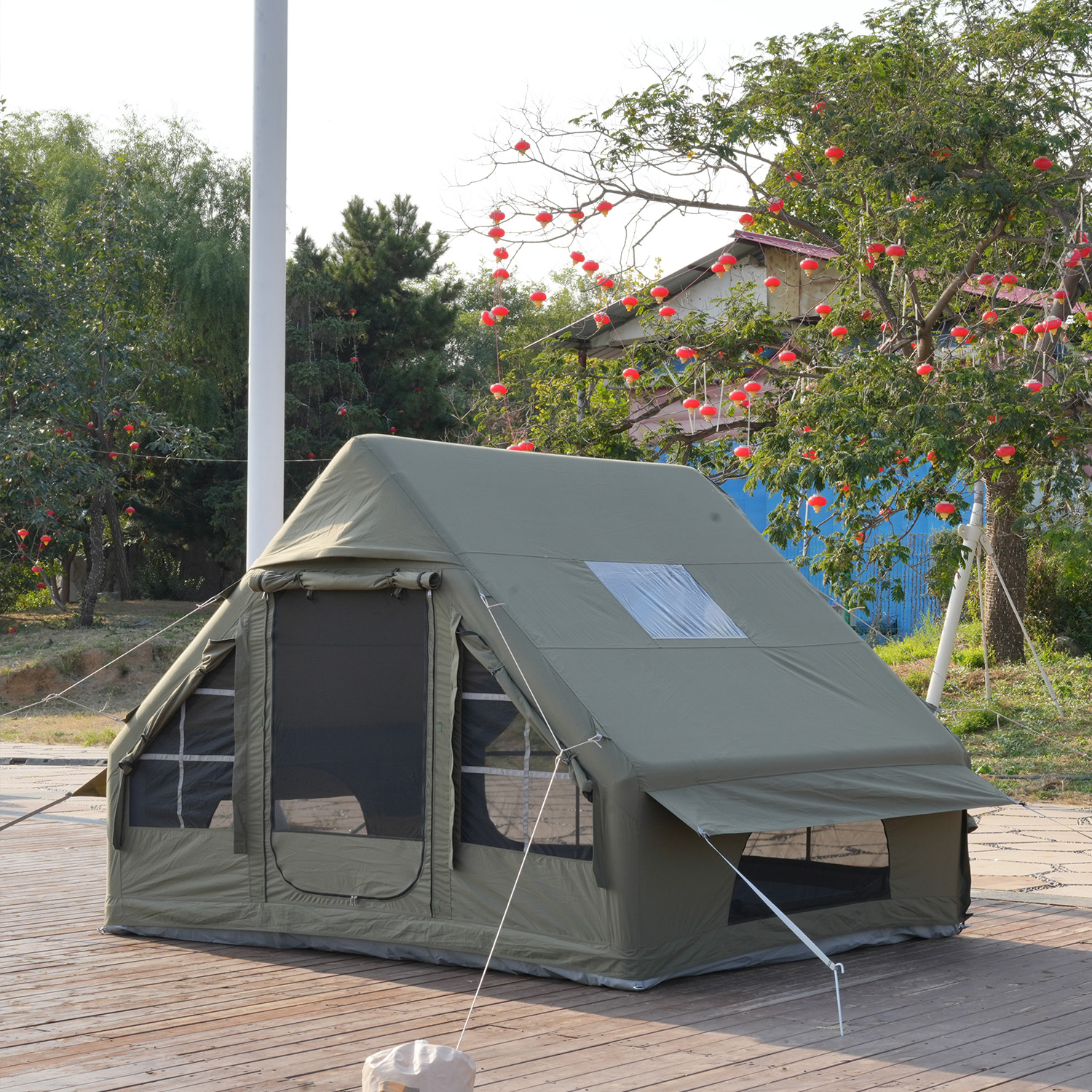 6.3 Square Meter Waterproof TC Cotton And Oxford Inflatable Camping Canopy Tent 3-4 Person Luxury Glamping Tent