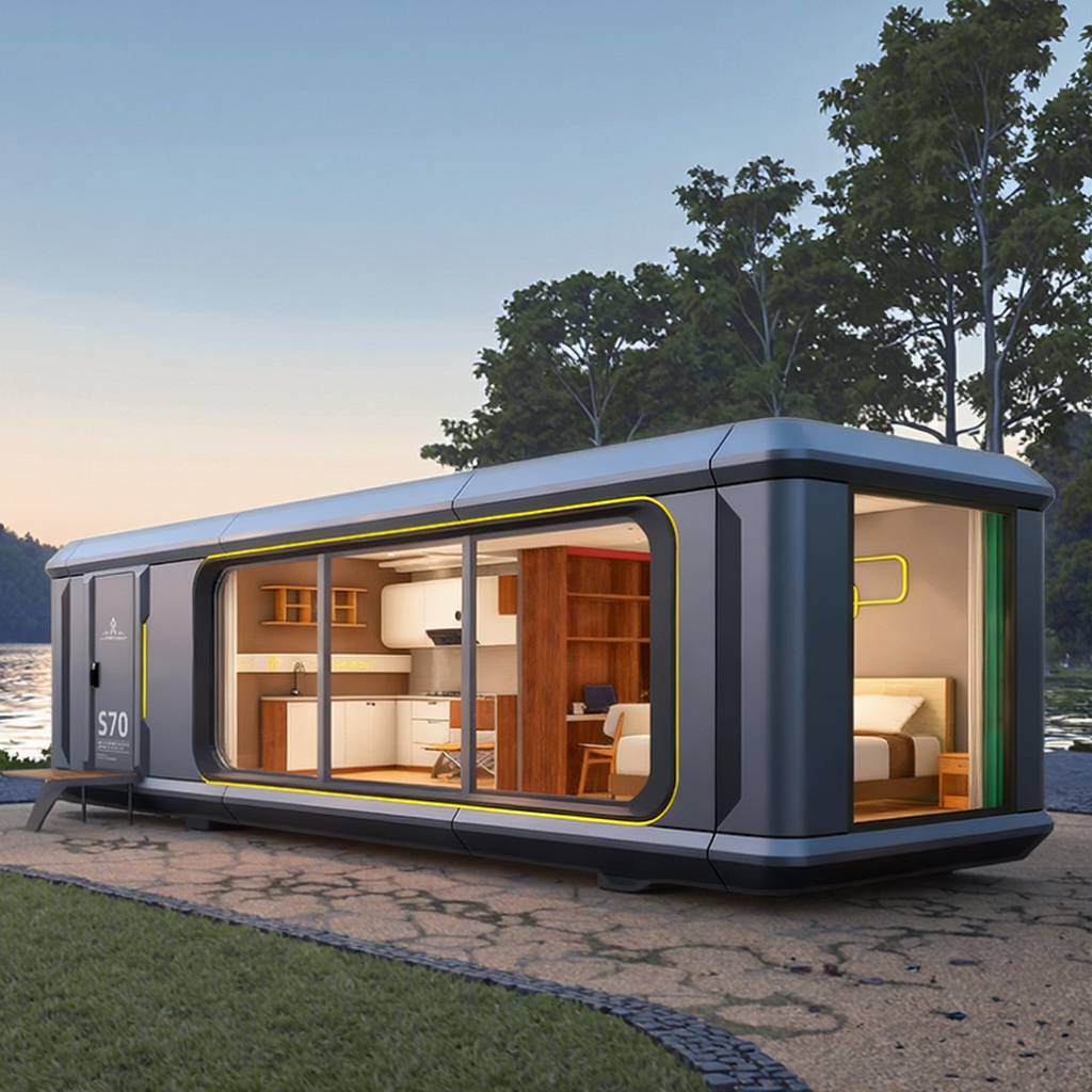 Luxury 40ft Anti-Corrosion Steel Modular Mobile Home Smart Voice Control Space Capsule House Office Living Room Kitchen Bedroom