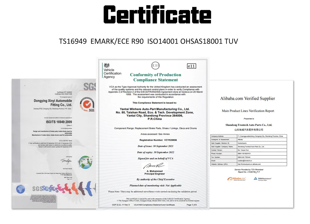 Certificaciones de discos de freno Frontech
