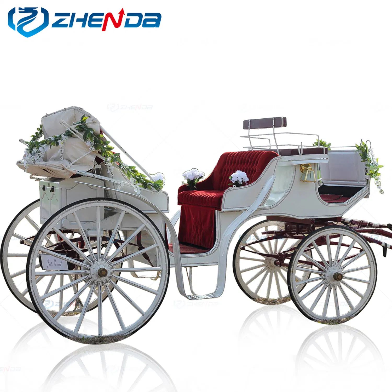 Carruaje de boda blanco, carruaje de turismo elegante con toldo