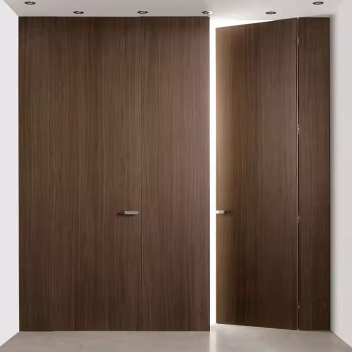 Modern Minimalist Invisible Aluminum Frame Interior Door Finished Flush Solid Door Design for Bedroom Hidden Room Fiberglass Screen