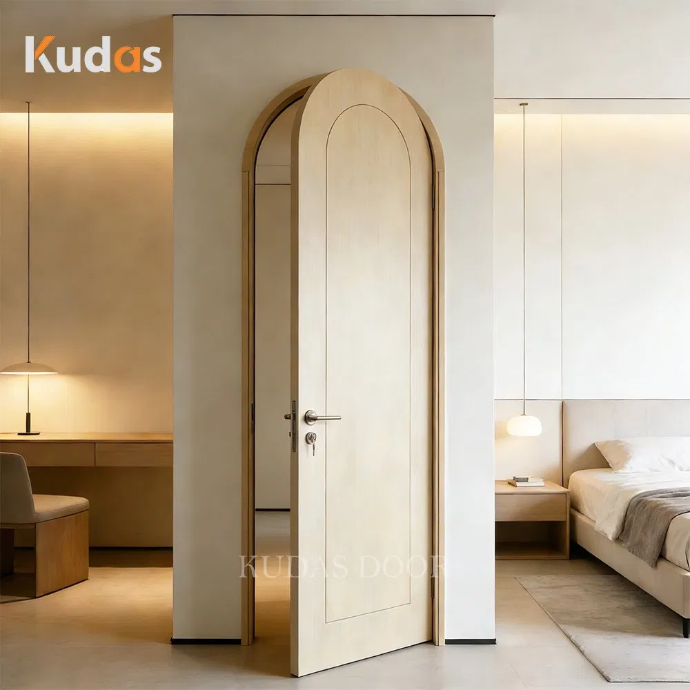 Modern French Minimalist Simple Texture Interior Arched Wooden Door for House
