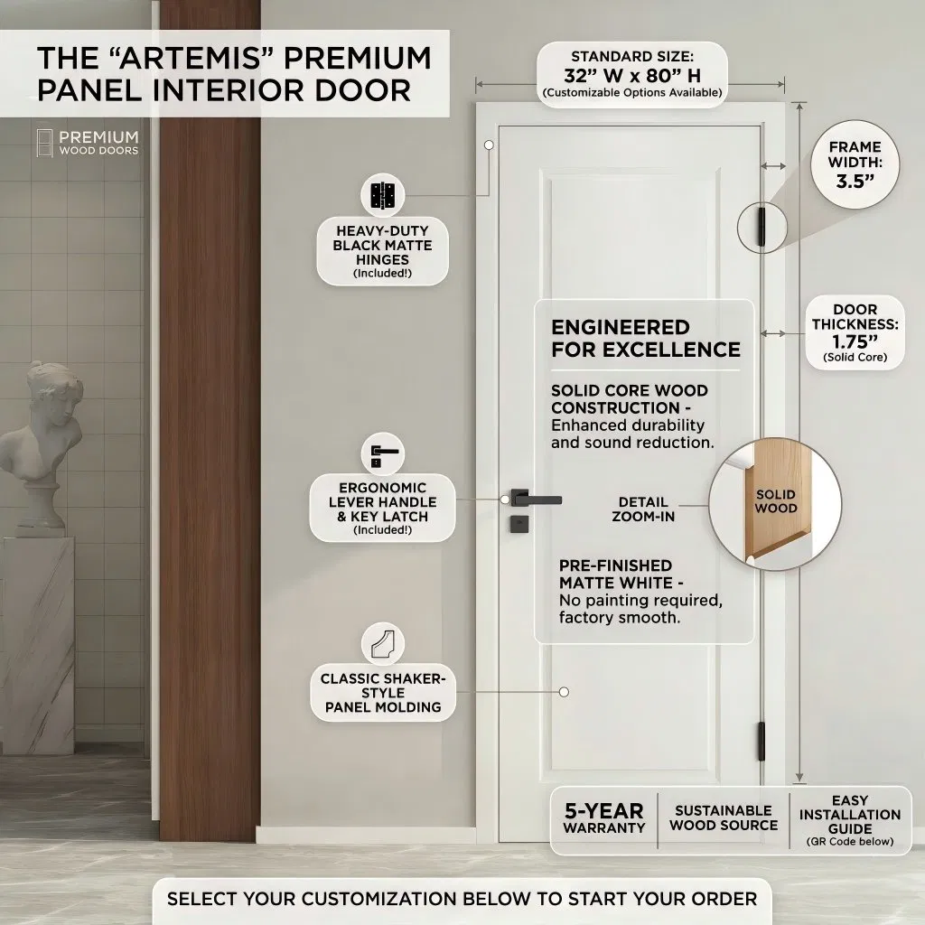 White Plain Bedroom Prehung Panel Interior Wood PVC Interior Hotel Primed Shaker Internal Hollow Core HDF Door for Home Hospital Villa Office Room