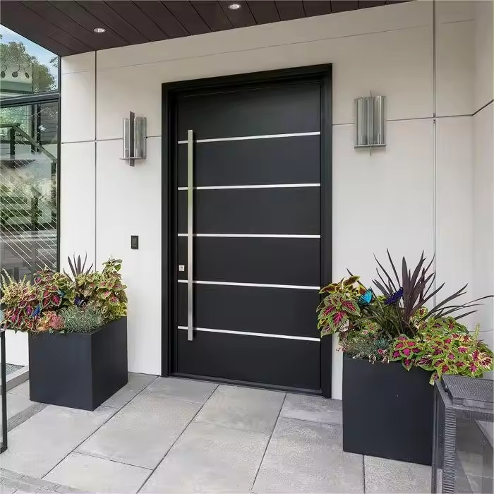Factory Direct Villa Exterior/Interior Entry Metal Stainless Security Modern Wrought Iron Single Main Gate Design Wood Pivot Front Entrance Steel Door