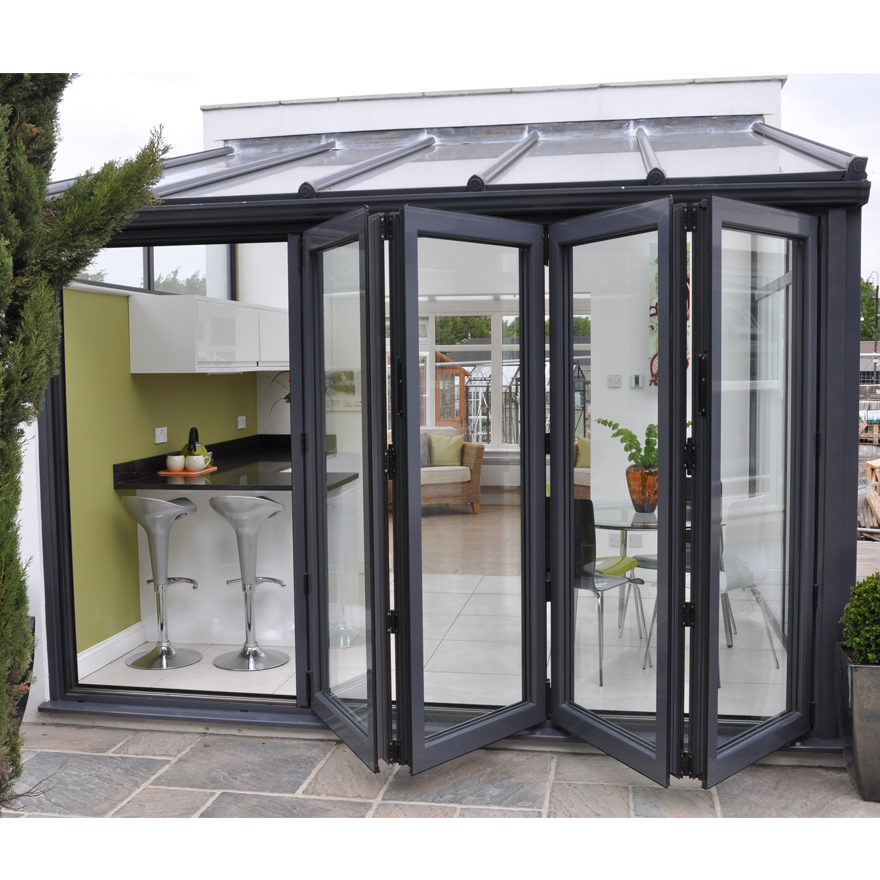 Modern Style Soundproof Thermal Break Aluminium Bi-Fold Door Hurricane Resistant Tempered Glass Folding Patio Doors Exterior House Door