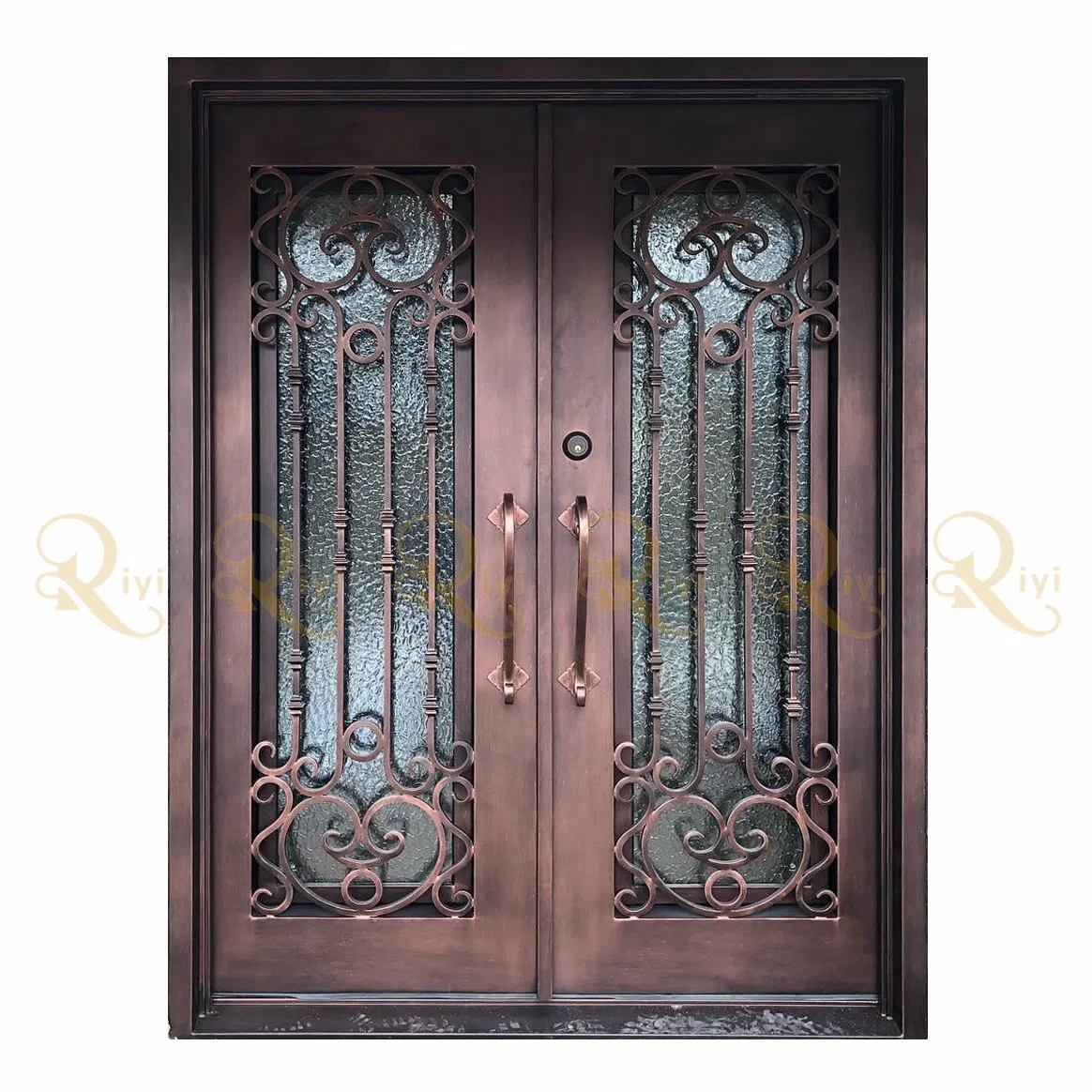Hurricane Resistant Glass Design Entry Entrance Front Exterior Security Iron Door for Villa