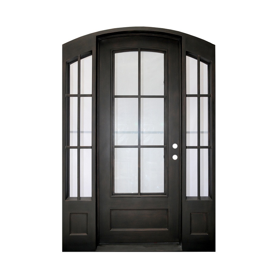 Hurricane Resistant Glass Design Entry Entrance Front Exterior Security Iron Door for Villa