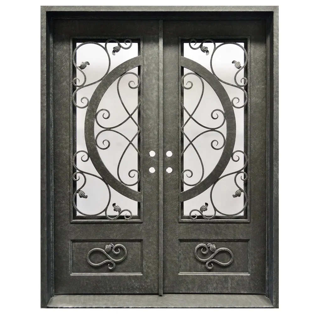 Hurricane Resistant Glass Design Entry Entrance Front Exterior Security Iron Door for Villa