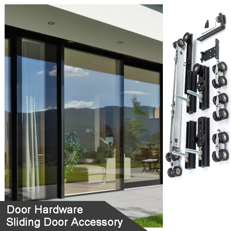 Luxury Black Slim Frame Linkage Sliding Door Hidden Track Interior Partition