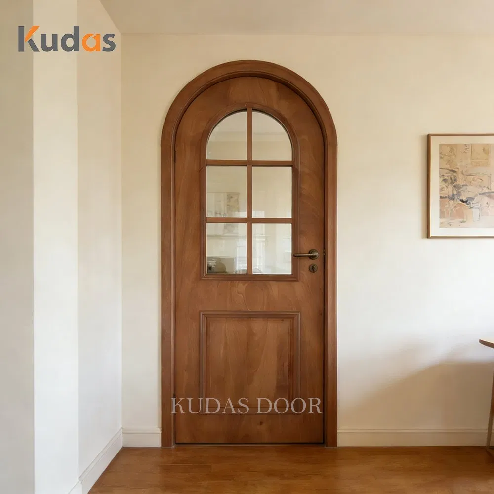 Luxury American Walnut Solid Wood Waterproof Finish Wooden Interior Arched Glass Doors
