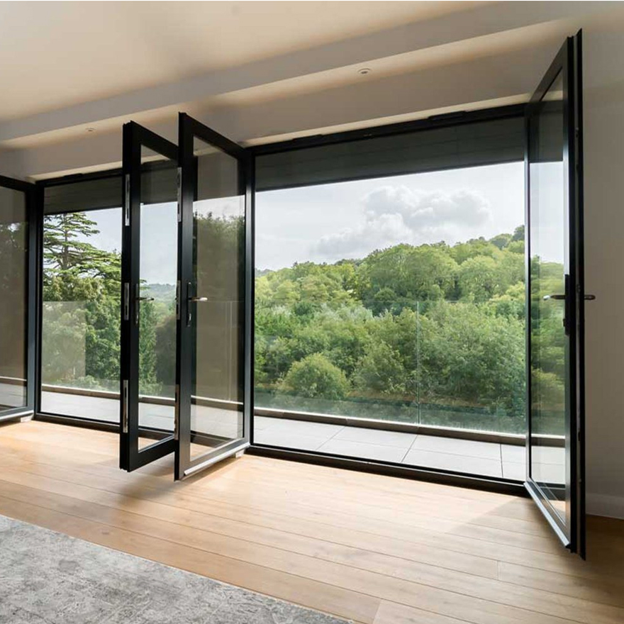 Modern Style Soundproof Thermal Break Aluminium Bi-Fold Door Hurricane Resistant Tempered Glass Folding Patio Doors Exterior House Door