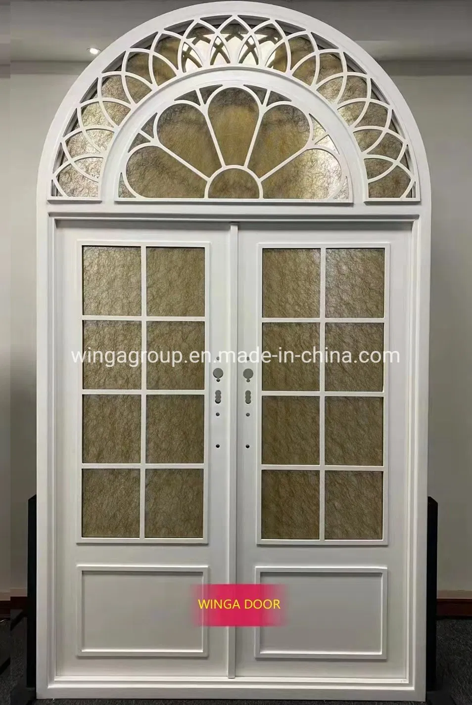 Square Custom Exterior Double Wrought Iron Steel Security Glass Door