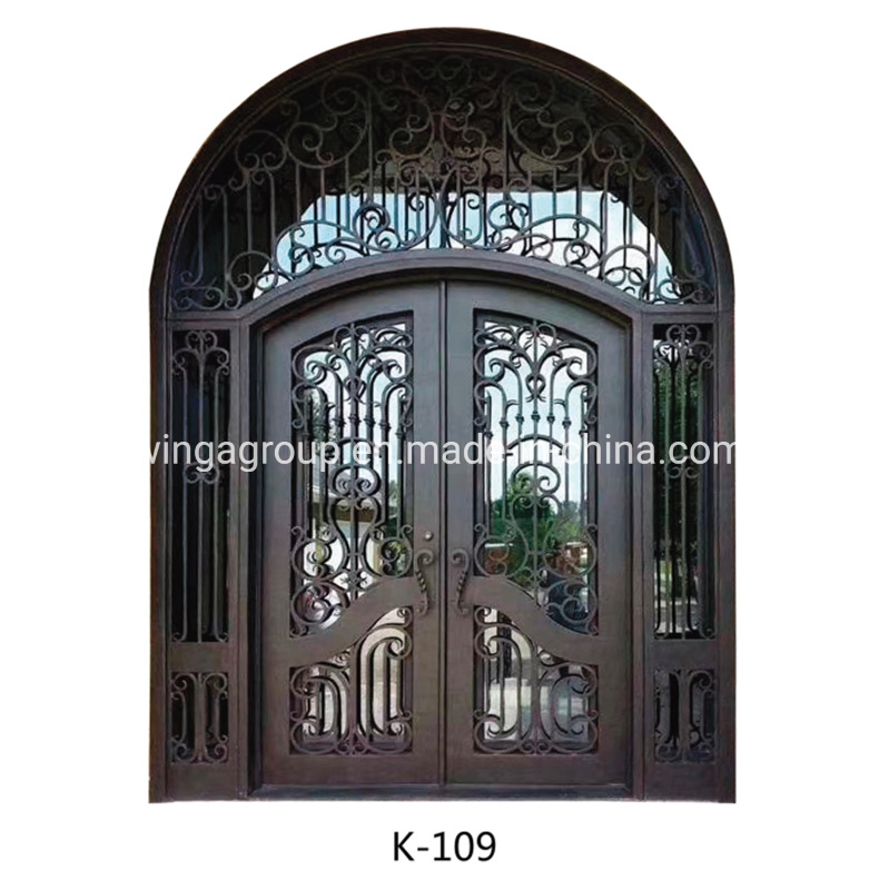 Square Custom Exterior Double Wrought Iron Steel Security Glass Door