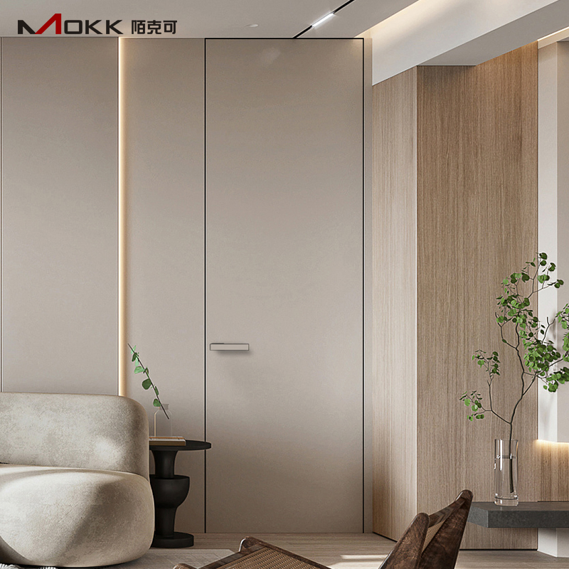 Sleek Aluminum Wood Concealed Frame Fire-Resistant Flush Doors Frameless Hidden Door Invisible Door Frameless Interior Door Suitable for Hotels, Villas