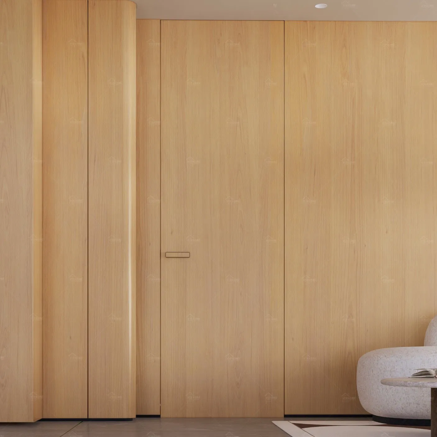 Italian Standard Luxury Natural Veneer Slab Internal Frame-Less House Bedroom Hidden Doors