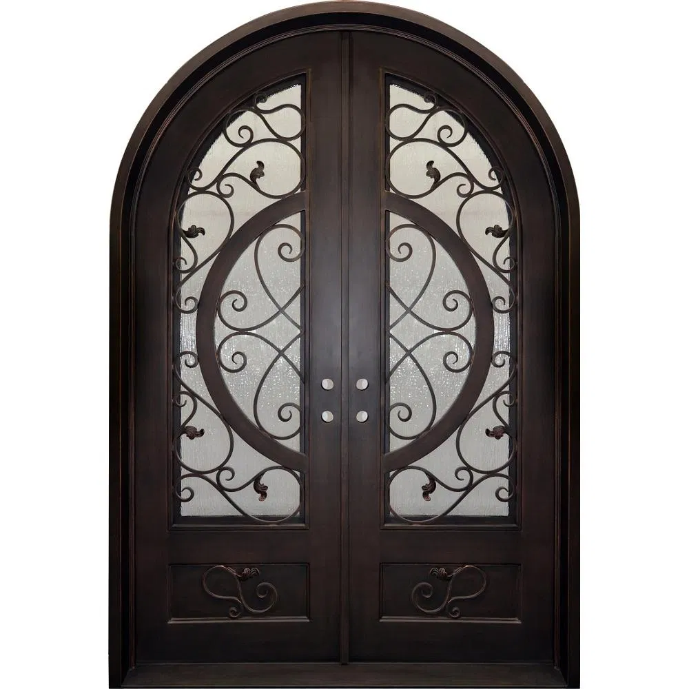 Hurricane Resistant Glass Design Entry Entrance Front Exterior Security Iron Door for Villa