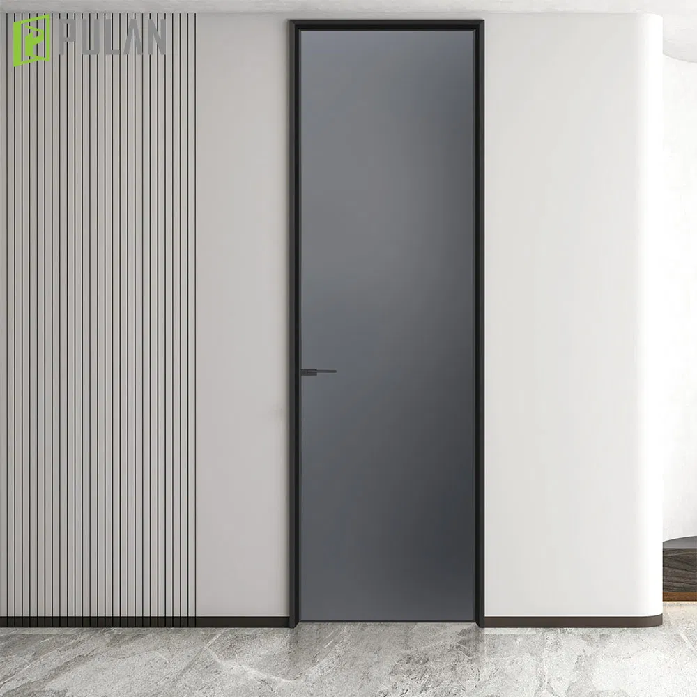 Minimally Hidden Aluminum Frame and Silent Lock Interior MDF Door Skin with PVC Finishing Particleboard / MDF Strip / Solid Wood Core Flush Bedroom Wooden Door
