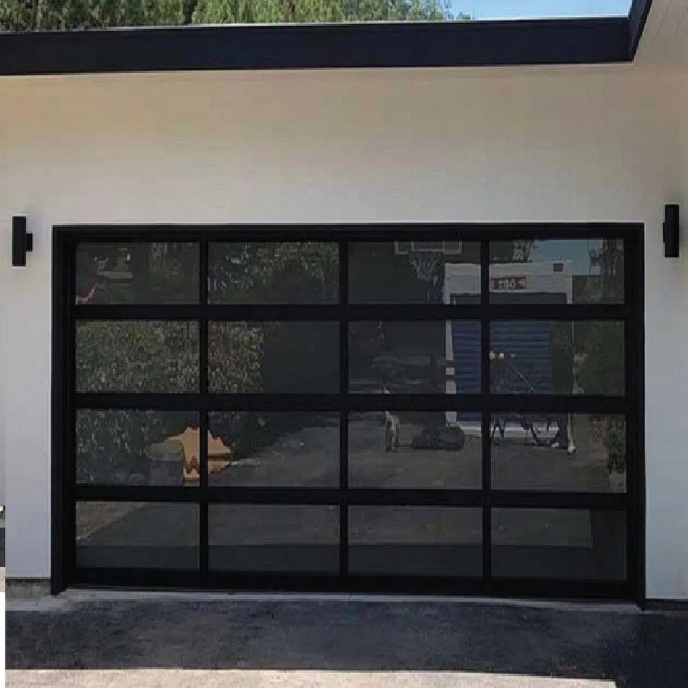 Aluminum Hidden Frame Modern Frameless Glass Panel Garage Door for Private Garages