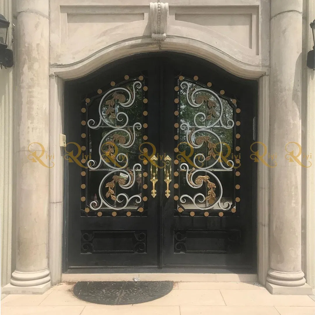 Hurricane Resistant Glass Design Entry Entrance Front Exterior Security Iron Door for Villa