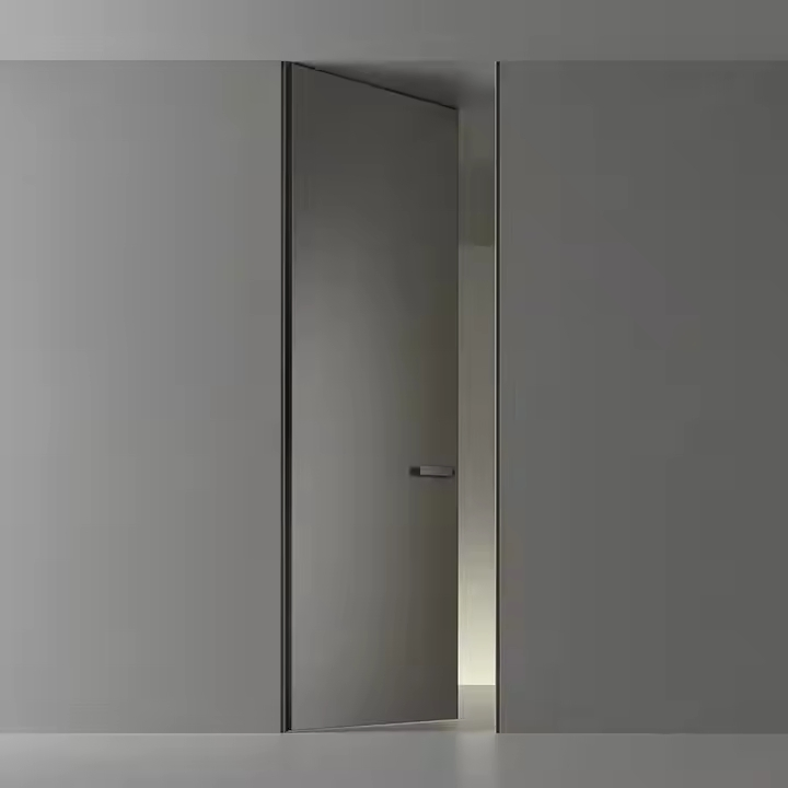 Modern Minimalist Invisible Aluminum Frame Interior Door Finished Flush Solid Door Design for Bedroom Hidden Room Fiberglass Screen