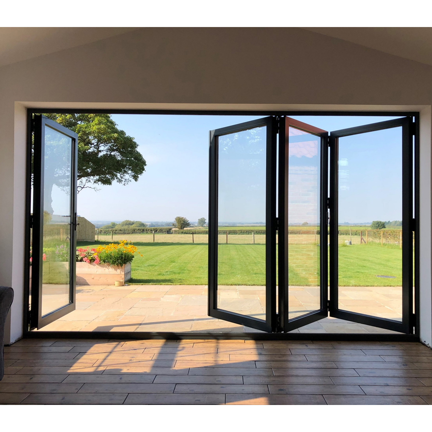 Modern Style Soundproof Thermal Break Aluminium Bi-Fold Door Hurricane Resistant Tempered Glass Folding Patio Doors Exterior House Door