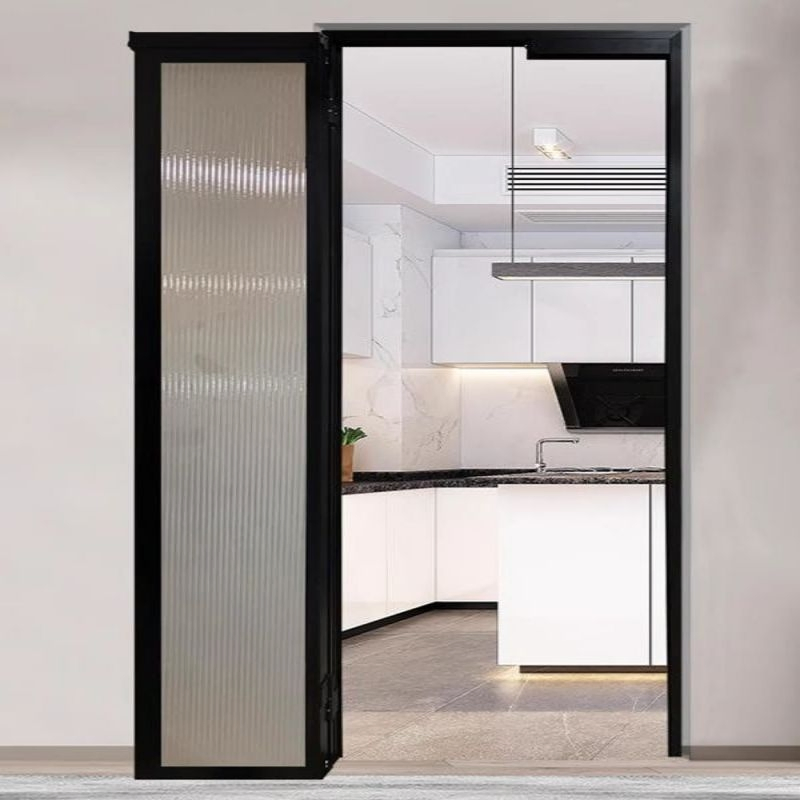 Pocket Doors Hardware Black Gold Aluminum Frame Frosted Glass Sliding Door Interior Kitchen Frameless Sliding Hidden Doors